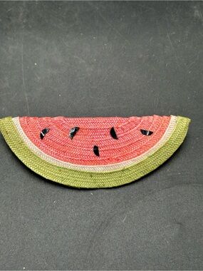 Watermelon Half-Moon Straw brooch - Pinkish red & Green